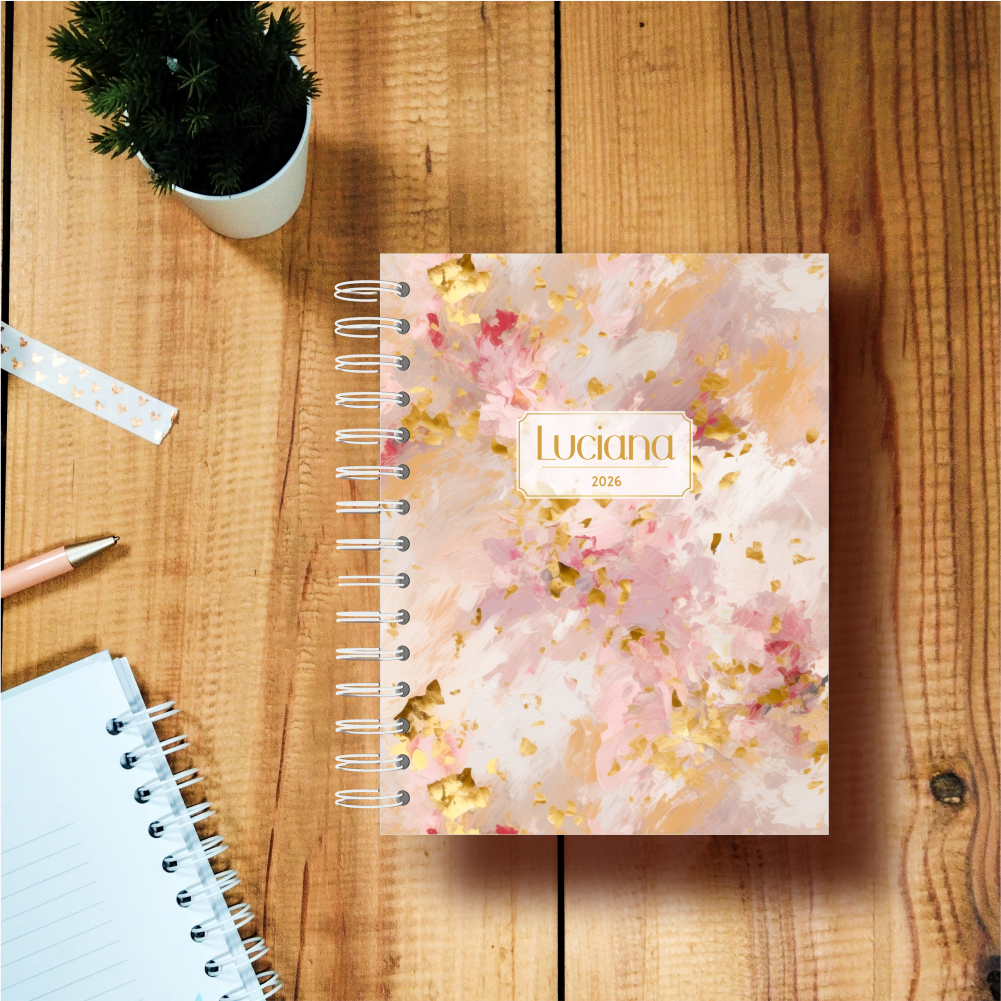 Agenda Diária - Abstrato Rosa e Dourados