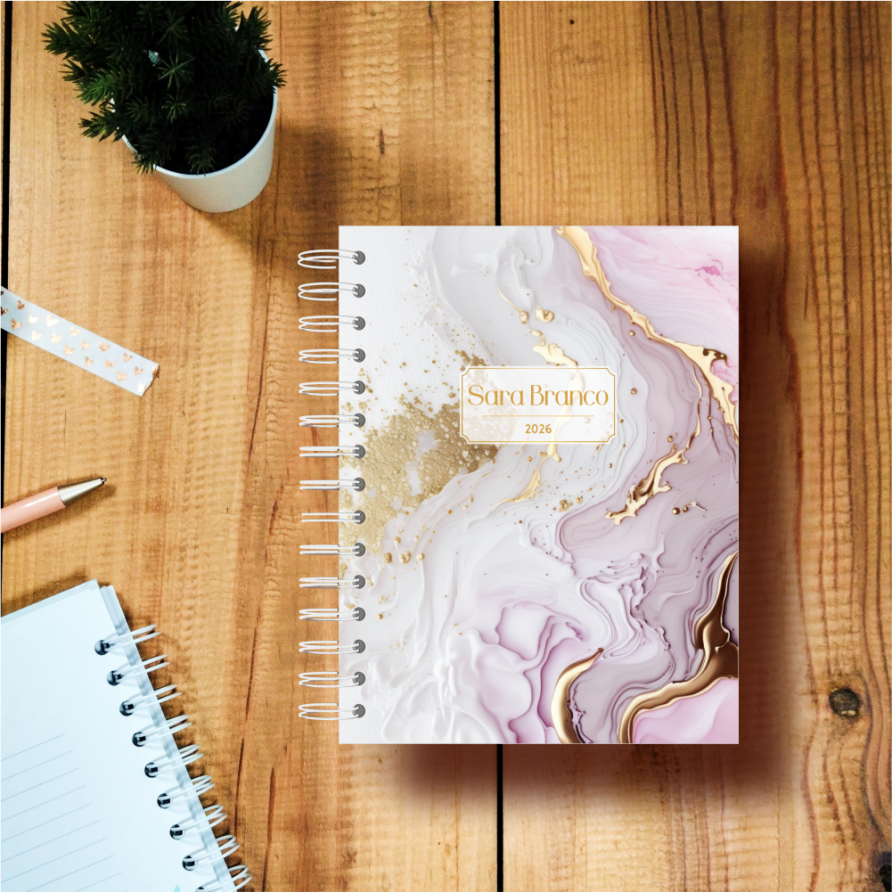 Agenda Semanal - Abstrato Roxo e Dourado