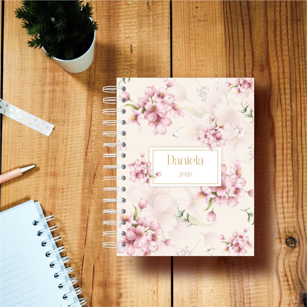 Agenda Semanal - Flores Rosa e Creme