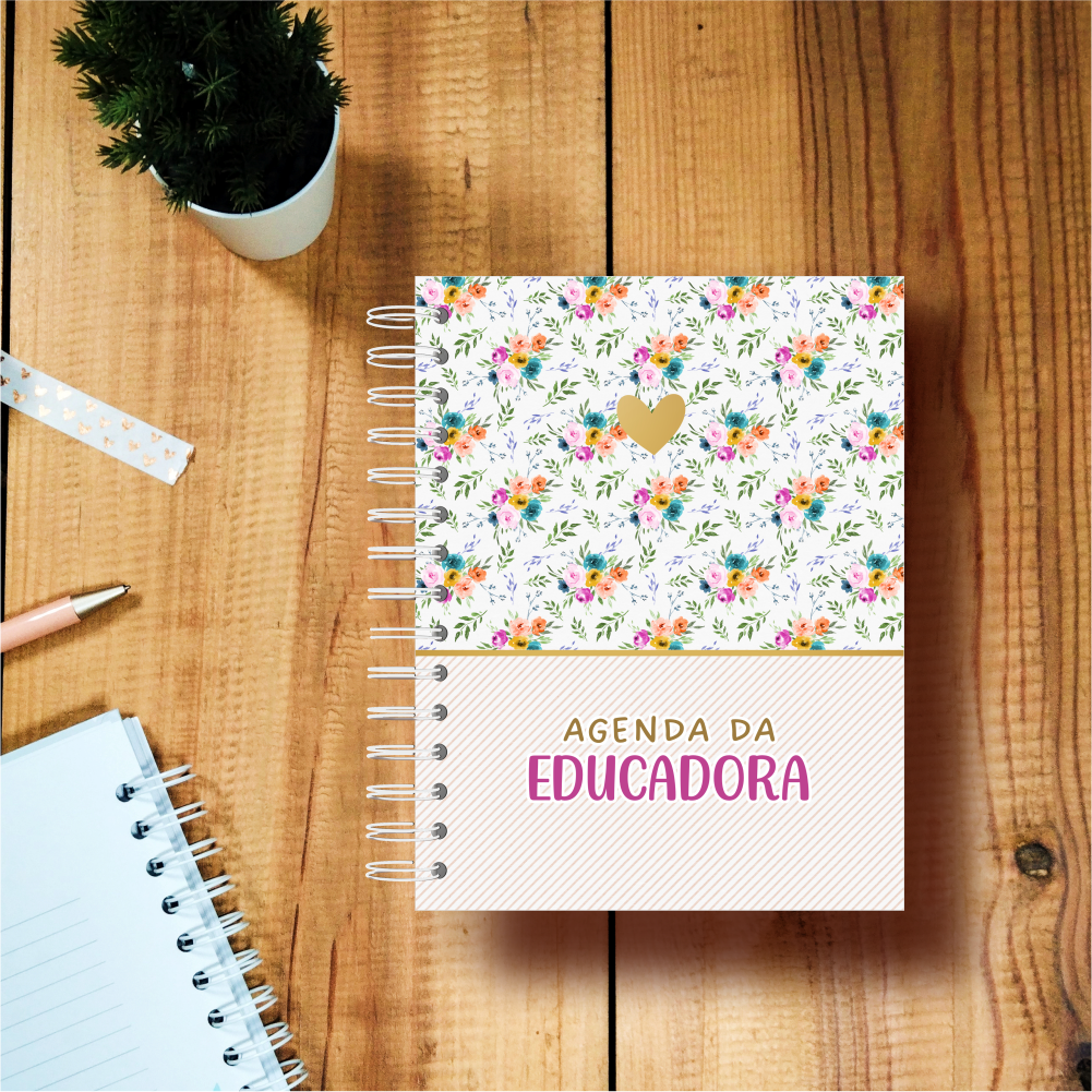 Agenda da educadora capa floral delicada personalizada