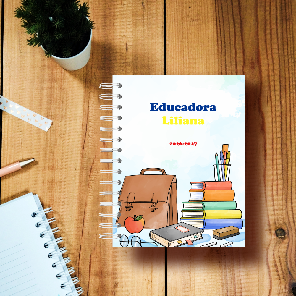 Agenda da educadora capa mochila livros material escolar