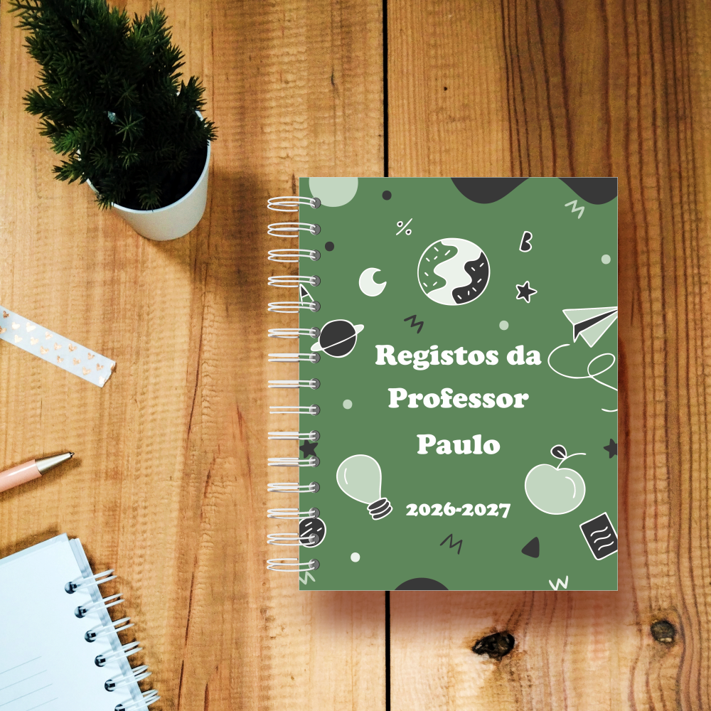 Agenda de professor personalizada capa verde registos