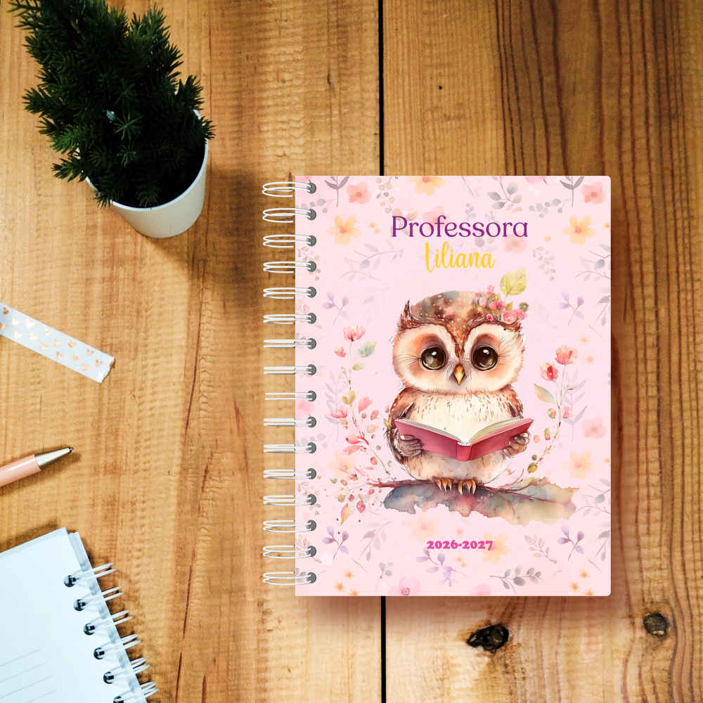 Agenda de professora personalizada capa coruja com nome Liliana