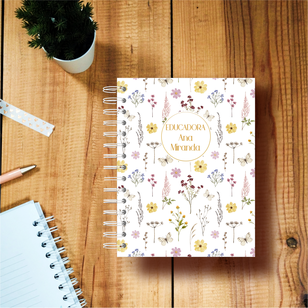Agenda da educadora capa flores do campo personalizada