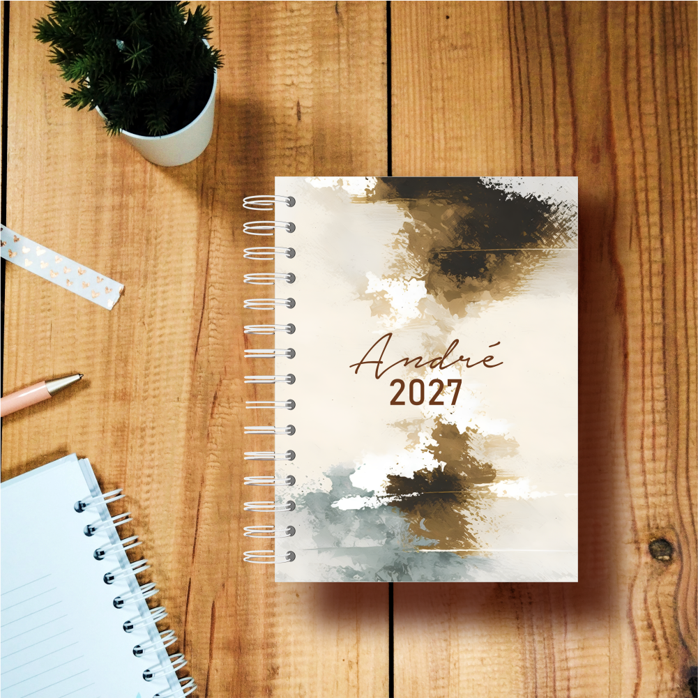 Agenda Masculina Abstrato Camel e Cinza