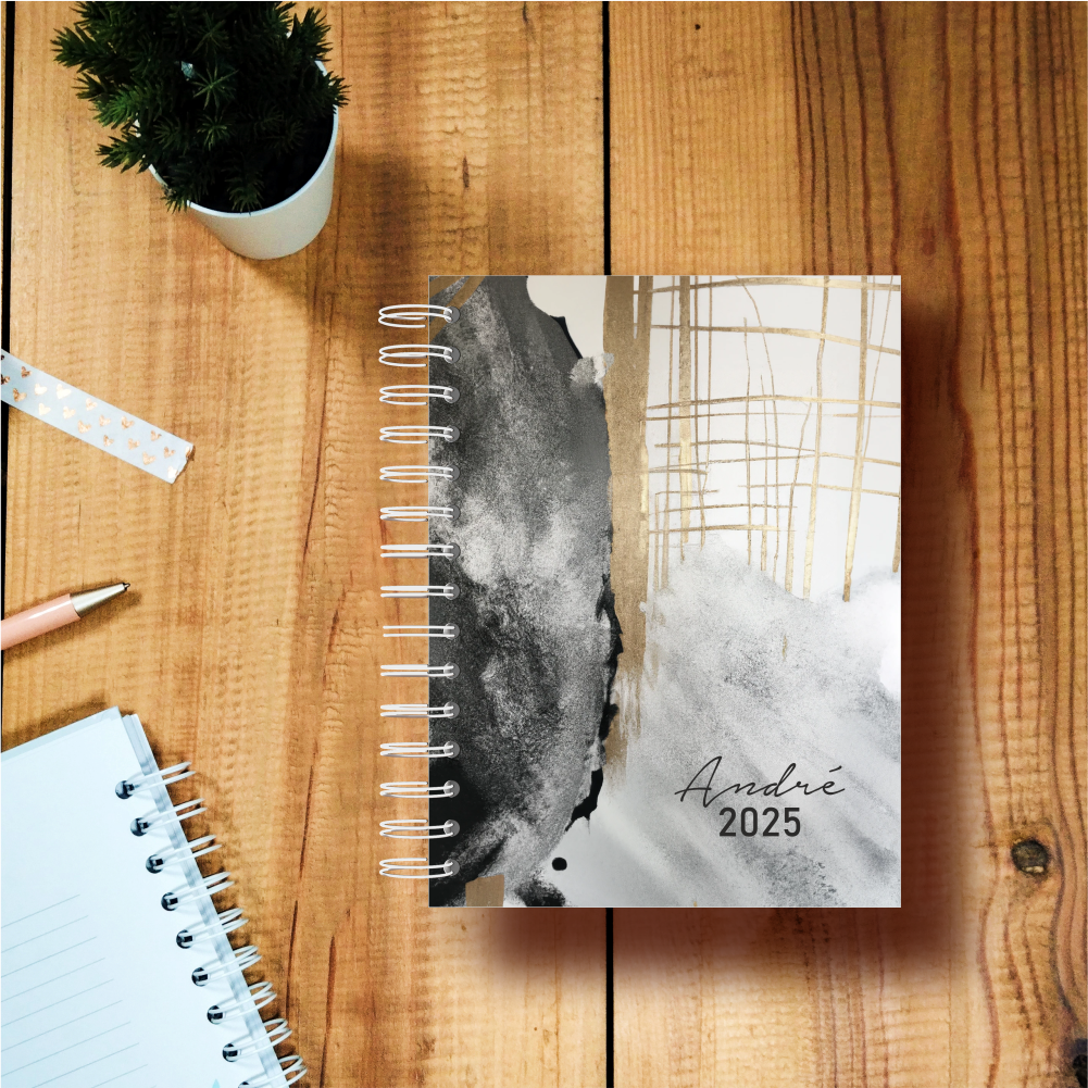 agenda masculina abstrato preto e dourado