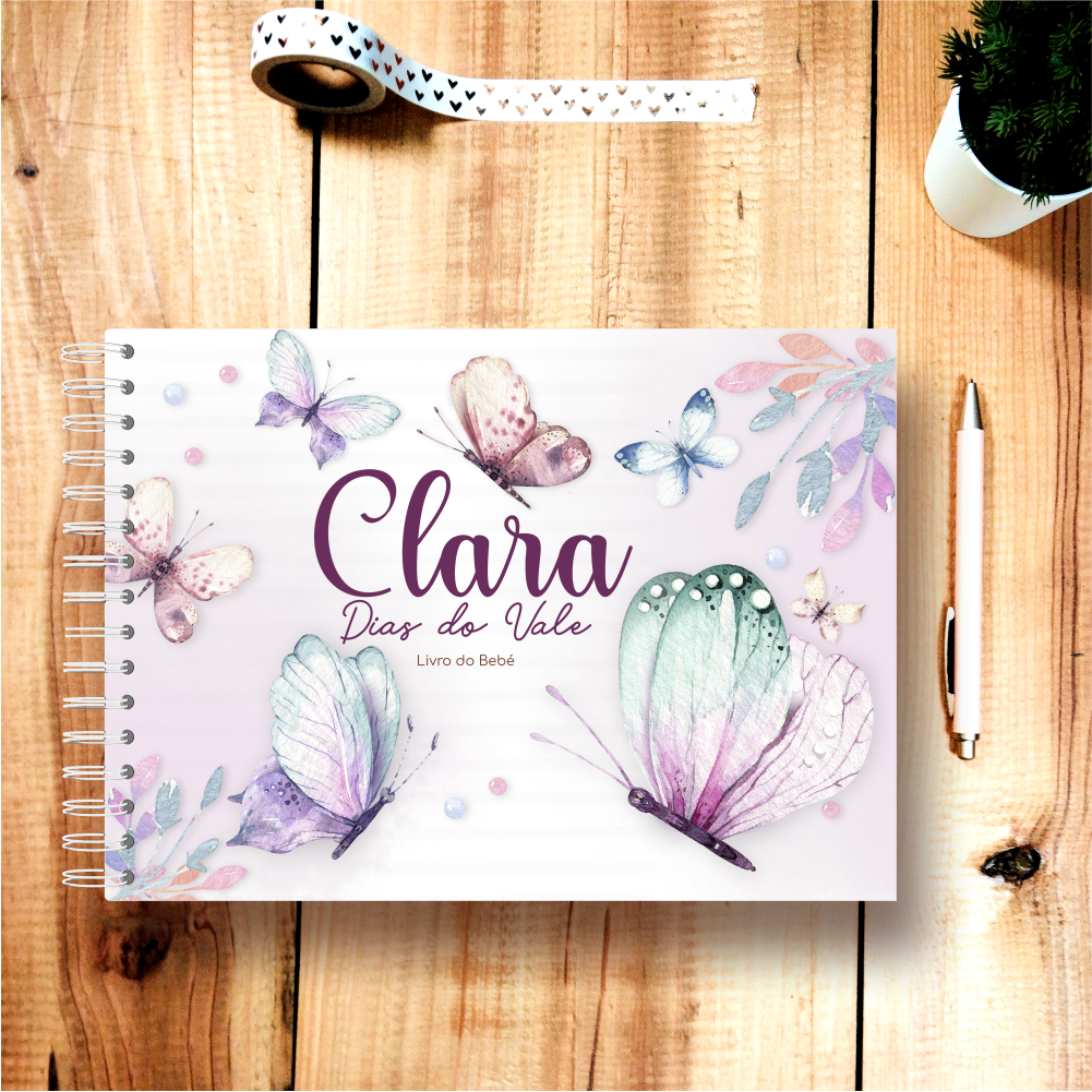 Livro do Bebé Personalizável - Borboletas Roxo
