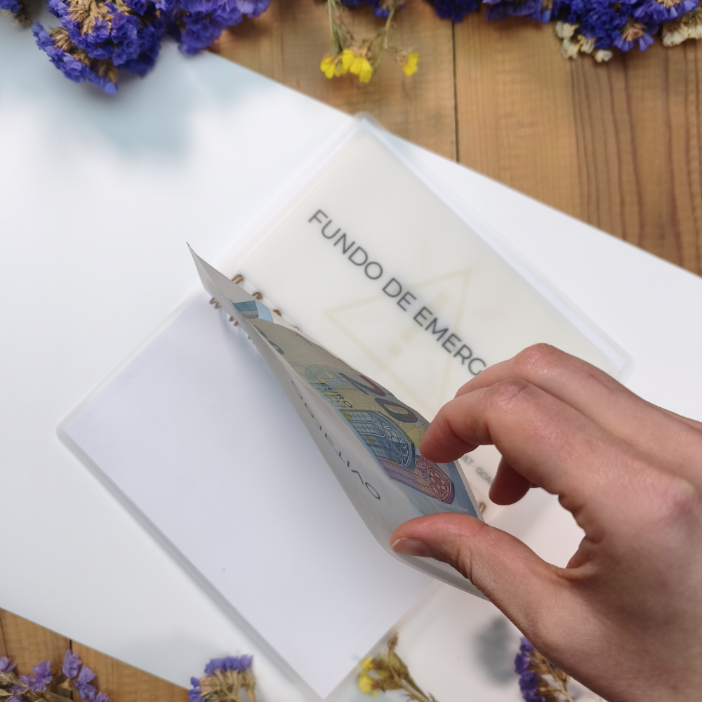 Conjunto de envelopes translúcidos para organização financeira em dinheiro