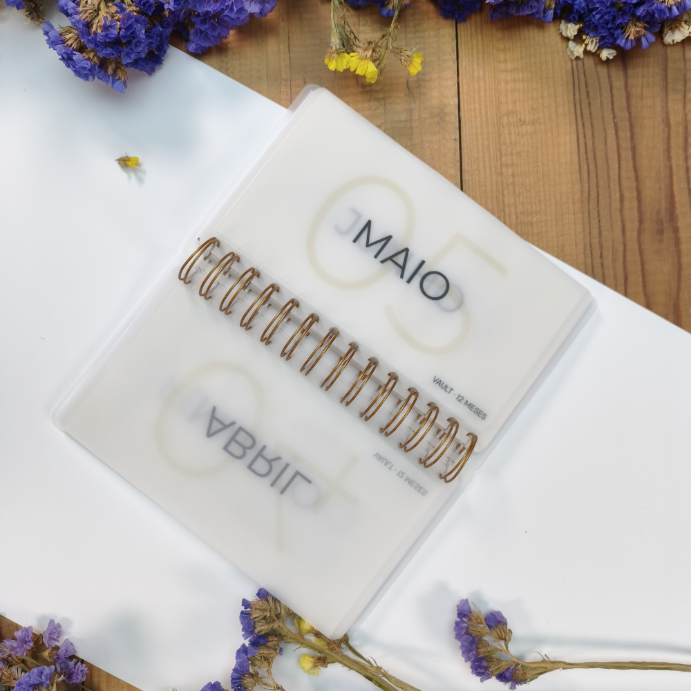 VAULT 12 Meses aberto com envelopes mensais para poupança anual em cash stuffing