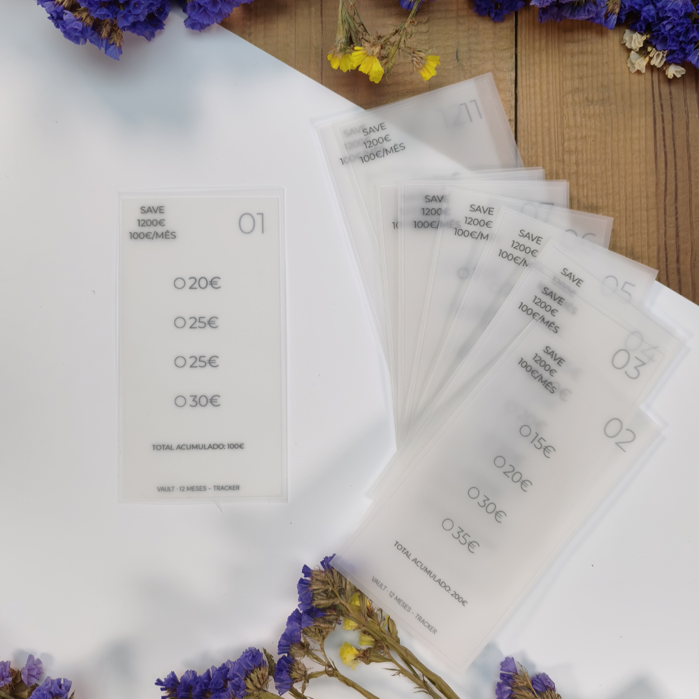 Tracker anual de poupança 1200€ compatível com VAULT 12 Meses cash stuffing