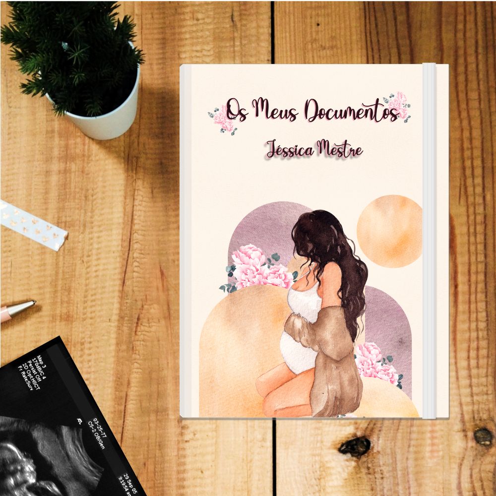 Capa documentos gravidez floral aquarela personalizada A4