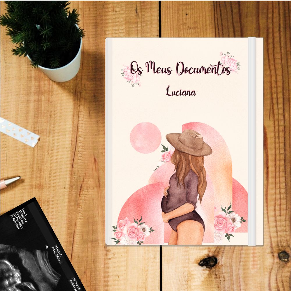 Capa gravidez personalizada floral Luciana tons rosa maternidade