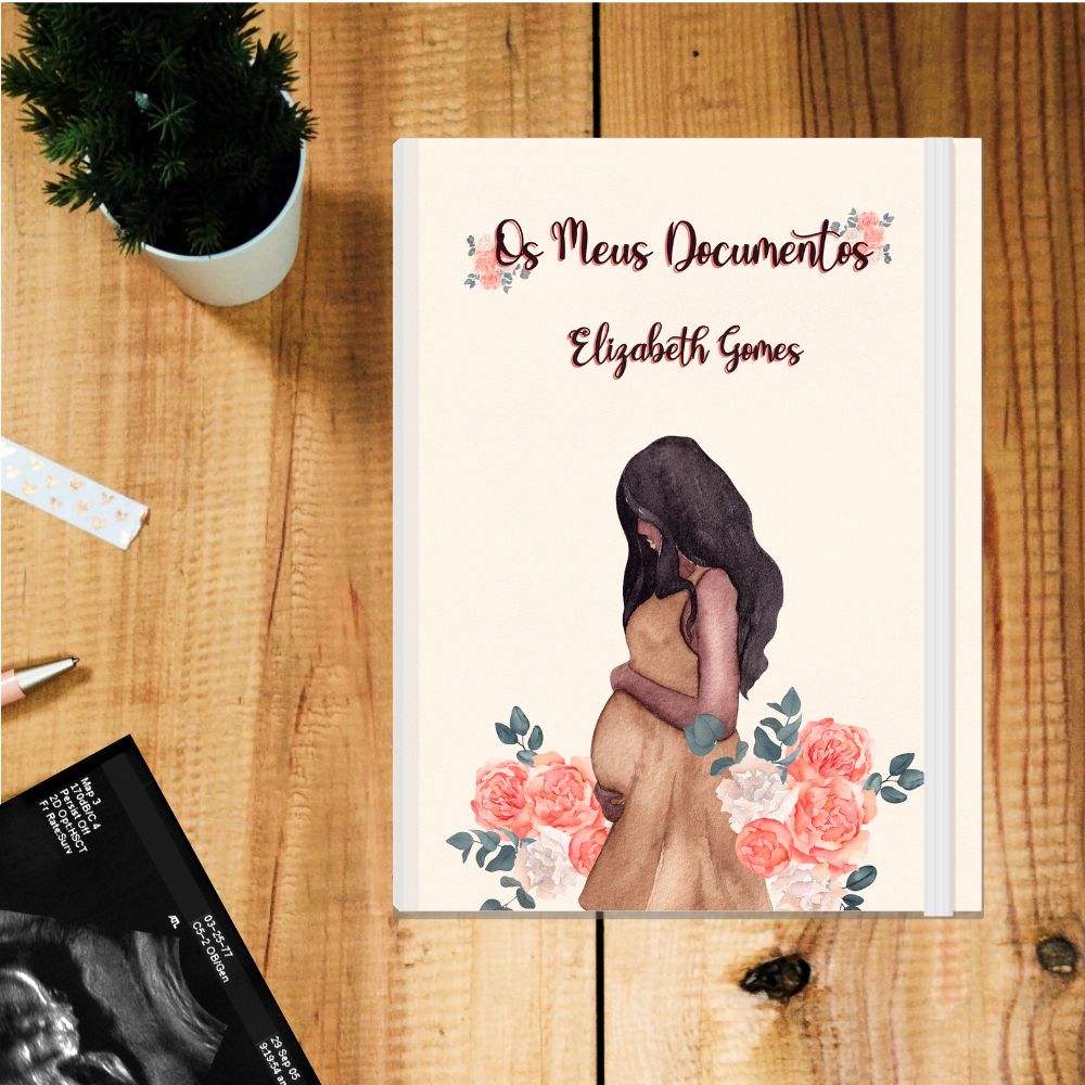 Pasta documentos gravidez floral delicada personalizada A4