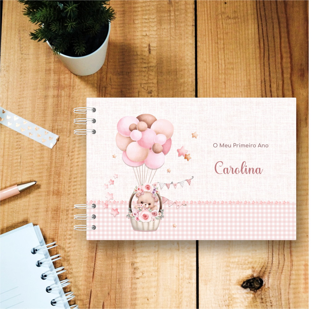 Álbum de Bebé Personalizável - Ursinha Balões