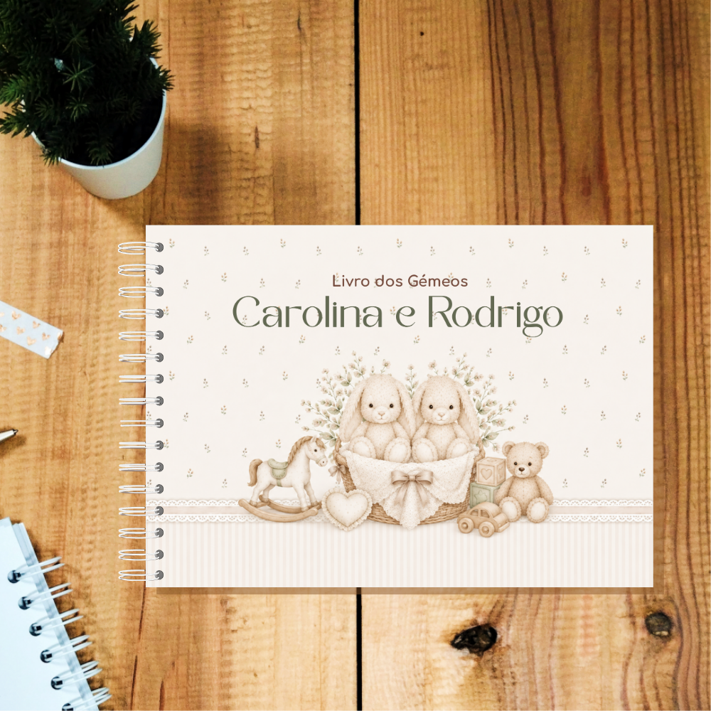 Livro do Bebé Gémeos - Coelhinhos Neutros