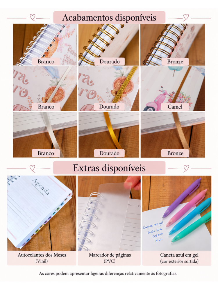 Extras e acabamentos disponíveis para agendas